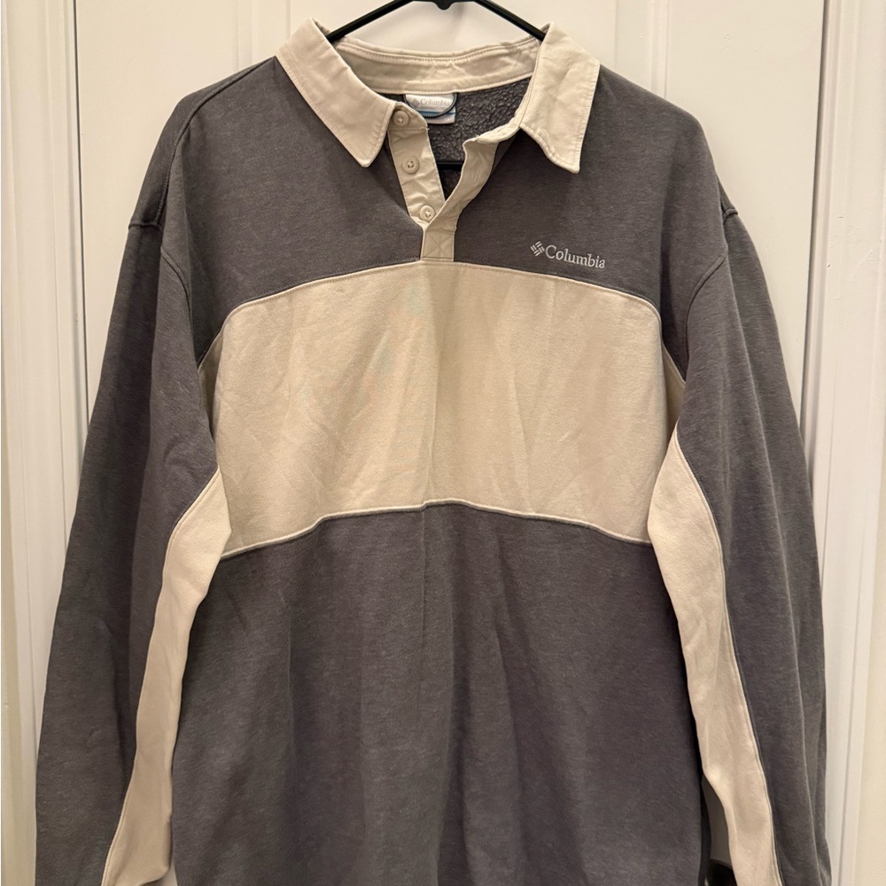 Columbia Cream and Gray Button-Up Rugby Shirt